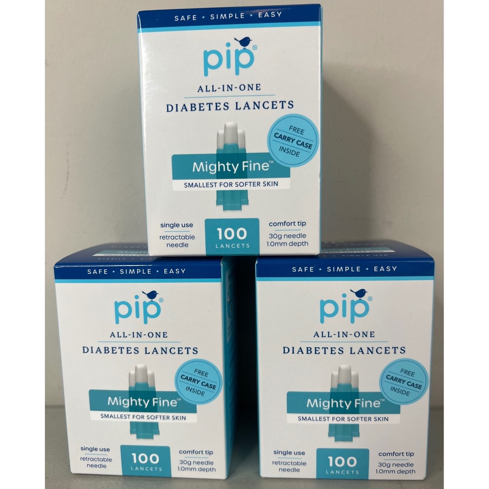 LOT of 300 Pip Mighty Fine All-in-One Diabetes 100 Ct 30 G 1.0mm Safety Lancets